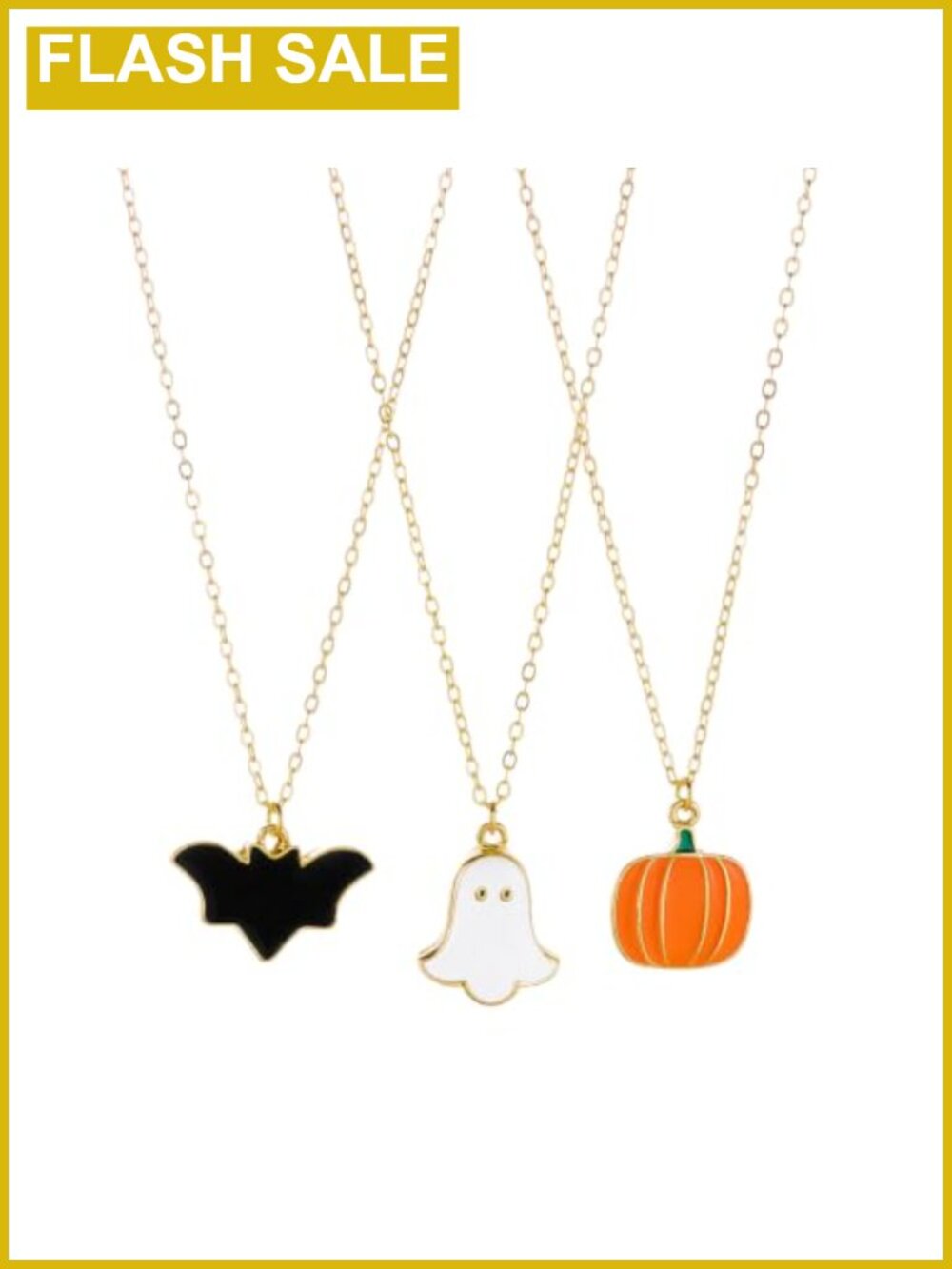 Halloween Necklace Set 3 Pc Ghost Bat Pumpkin Enamel Gold Plated Chain